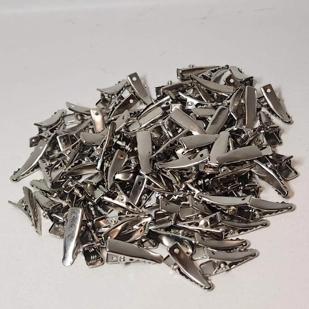 100 Silver Metal Small Prong Alligator Hair Clips 24mm with Teeth Bow Crafting S